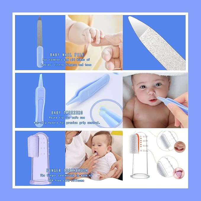 Baby Care Kits,Baby Grooming Kit,10 in 1 Newborn Essentials Must Haves,Baby Nail Clippers Baby Brush Baby Comb Earpick Nose Cleaning Tool Baby Nail File Nursing Baby Kit （Blue）