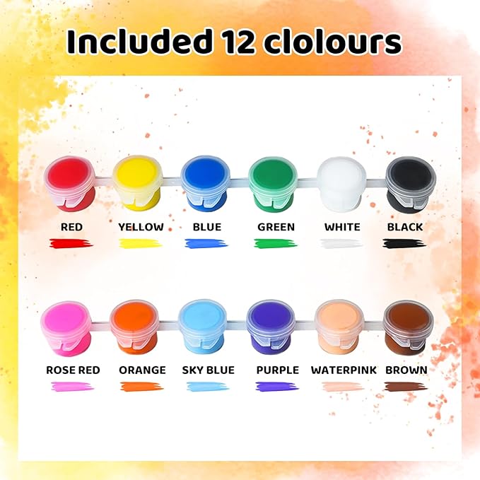 EzaroNexis Mini Acrylic Paint Set for Kids, 30 Pack 12 Colors Washable Kids Paint kit, Perfect for Home Birthday Classroom Party Favors,Painting Canvas,Paper,Wood,Rock & Fabric (420)