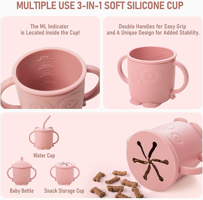 Baby Weaning Set - Silicone Toddler Feeding Set (10 Pcs) with Adjustable Bib, Suction Bowl, Plate, Fork, Spoon, Water & Snack Cup Kit - Baby Led Weaning Kit