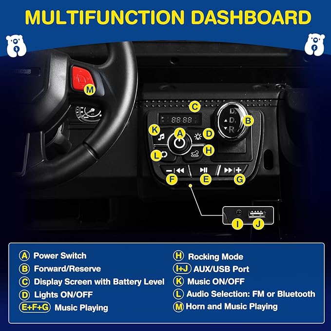 L8 2 Seater Ride On Car, 12V Kids Electric Car w/Remote Control, 4-Wheel Suspension, Bluetooth Speaker, Multi Music Modes, 3 Speeds, LED Lights, Xmas & Birthday Gift Ideas for Kids Ages 3+
