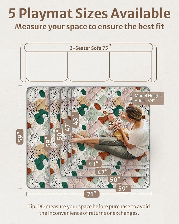 Blissful Diary Baby Play Mats for Floor, 50x50 Inch Crawling Mat for Playpen, Thick Padding Foam Playmats for Babies and Toddlers, Modern Abstract