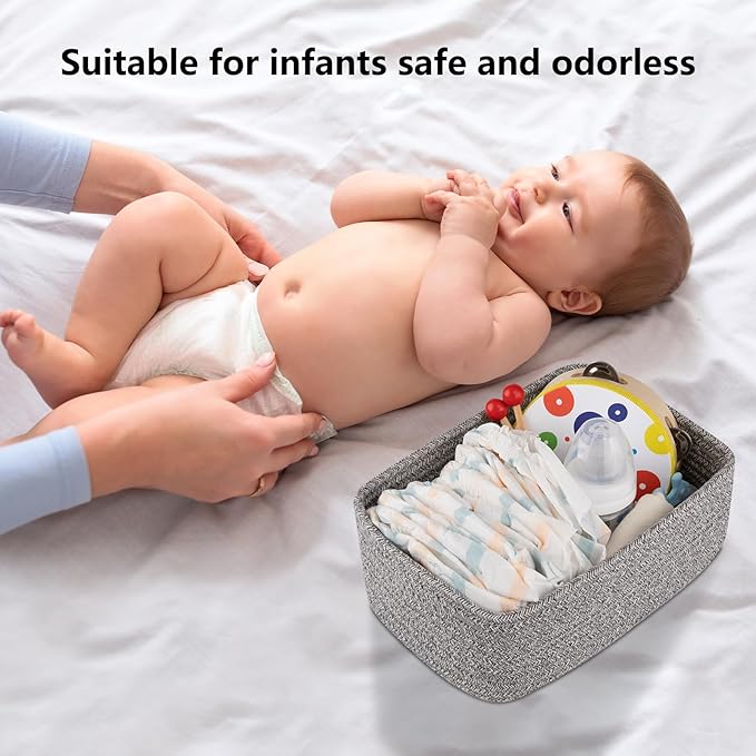 4 Pack Small Storage Shelf Baskets for Organizing, Mini Woven Rope Storage Bins for Towels, Cute Decorative Closet Organizer，Baby Nursery, Gift Empty Baskets -11.81''Lx7.87''Wx4.72''H-Grey