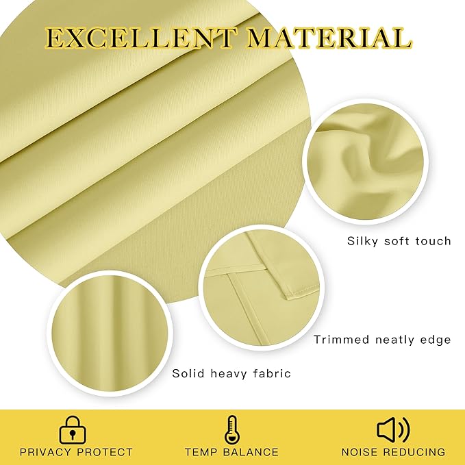 NICETOWN Paler Yellow Room Darkening Curtains 102 inch Length, Grommet Energy Saving Thermal Drapes Sound Reducing Heat Blocking Window Treatments for Living Room, 2 Panels, W52 x L102