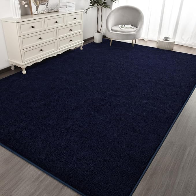 Kimicole 4x6 Washable Area Rugs for Bedroom Living Room, Low Pile Ulta-Thin Solid Color Rug, Non-Slip Soft Fluffy Carpet for Nursery Kids Room Dorm Room Home Decor (Navy Blue)