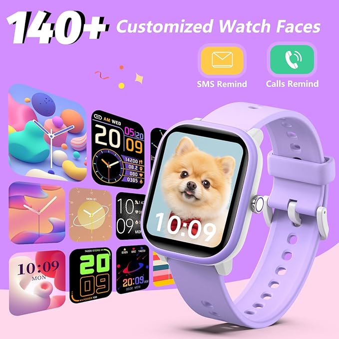 Kids Wach for Girls Boys 6-15 Year Old - Smart Watch for Kids 1.8" Fitness Tracker,No Phone needed,Pedometer Sleep Monitor Heart Rate Waterproof,Puzzle Game for Girls Boys Teens Birthday Gift (Purple)