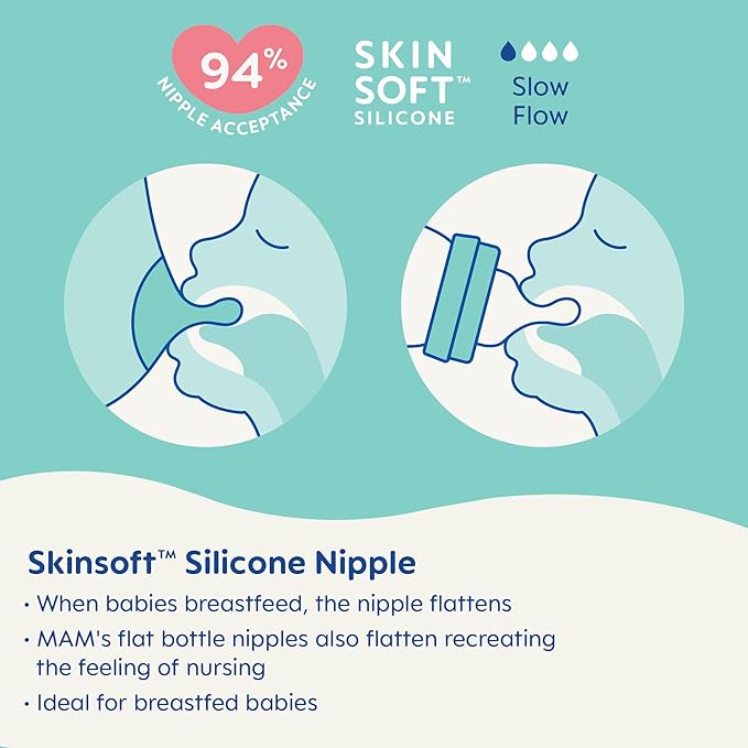 MAM Premium Glass Baby Bottles, Easy Switch Between Breast and Bottle, Feel Good Slow Flow, Newborn Essentials Must Have, 0+ Months, BPA Free, 6oz, Boy, 3 Pack