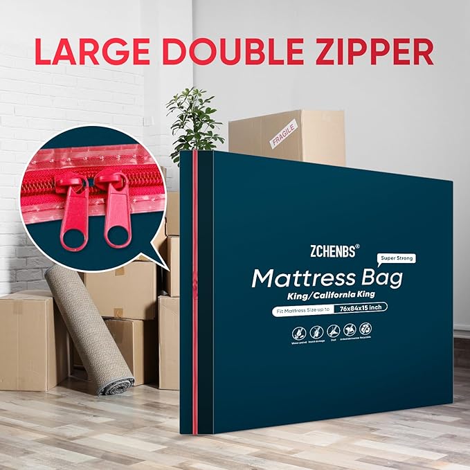 ZCHENBS® – Mattress Bags for Moving and Storage,Mattress Bag with Zippers,5 Mil Ultra-Thick Bed Bag,Waterproof,Anti-Tear,Heavy-Duty Mattress bag (Black, King/California King-(1 Pack))