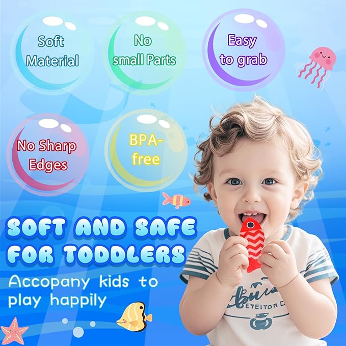 Montessori Fish Toys, 22 PCS Cloth Fishing Game for Toddlers 6 to 12 Months Girls Boys, Baby's Sensory Toy with Stacking Cups, Number Counting, Color Sorting, Fishing Game for Boy Girl Birthday Gift