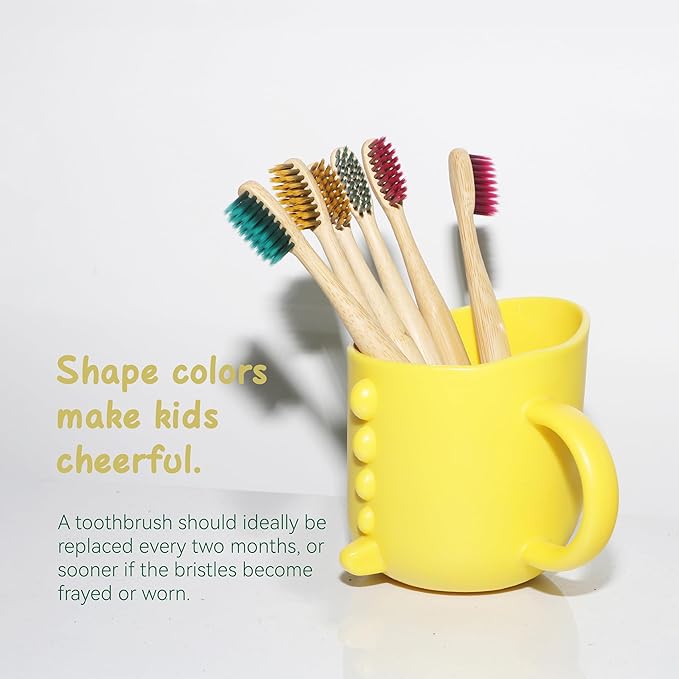 Children Bamboo Toothbrushes for 3 y+ Tots, BPA Free Bristles, Medium Soft, 6 PCS Bamboo Toothbrush for Dental Hygiene, Compostable and Sustainable, Classic Rounded Handle for Easy Grip