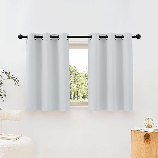 NICETOWN Greyish White Room Darkening Curtains Blackout 40 inch Curtains for Kitchen, Grommet Solid Window Treatments Sound Reducing for Bedroom, 2 Panels, W37 x L40, 2 Panels