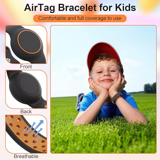 Waterproof Bracelet Compatible with AirTag for Kids (2 Pack), Protective Case GPS Tracker Holder for Child with Full Coverage Hidden Design, Soft Silicone Anti-Lost Wristband Cover for Toddler WBGO