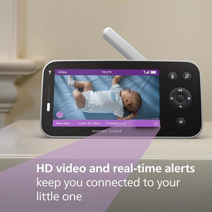Philips Avent Premium Connected Baby Monitor, with 1080p Camera and App, SenseIQ Sleep and Breathing Rate Tracking, Cry Detection and Translation, Day and Night View, Two-way True Talk Back, SCD973/37