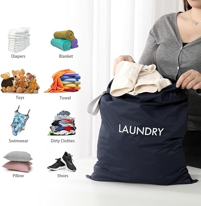 MissBoy 2 Pack Laundry Bags, Nylon Washable Wet Dry Bag, Travel Laundry Bags for Dirty Clothes, Swimming Bathing Suit Workout Wet Clothes Bag