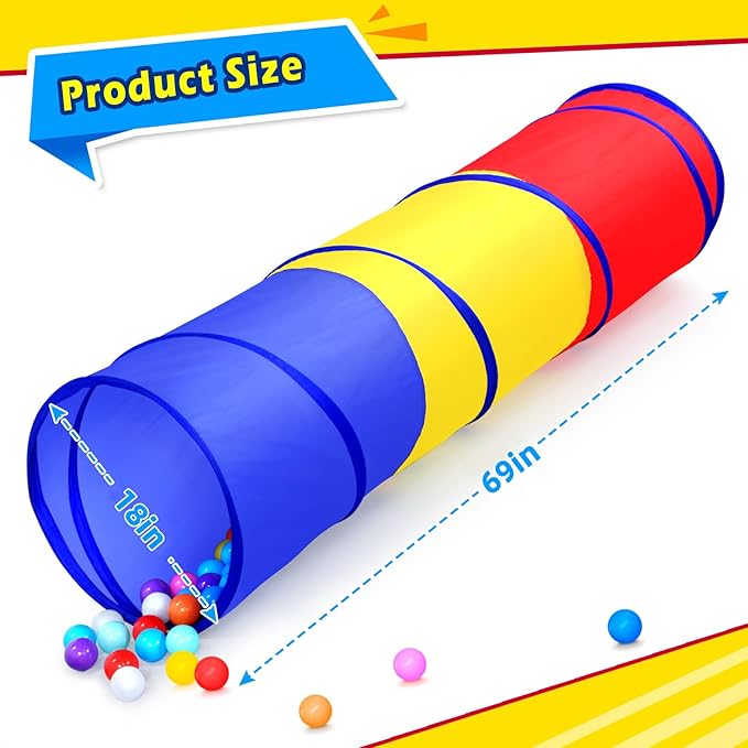 Moncoland Kids Play Tunnel Tent for Toddlers, Colorful Pop Up Crawl Toy Baby Children or Dog Cat Pets, Collapsible Gift Boy and Girl Indoor Outdoor Games (Colorful Toodler Tunnel)