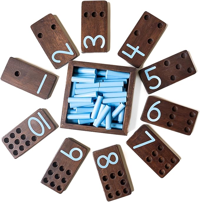 Counting Peg Board - Montessori Math and Numbers for Kids - Wooden Math Manipulatives Materials - Dark Walnut Stain