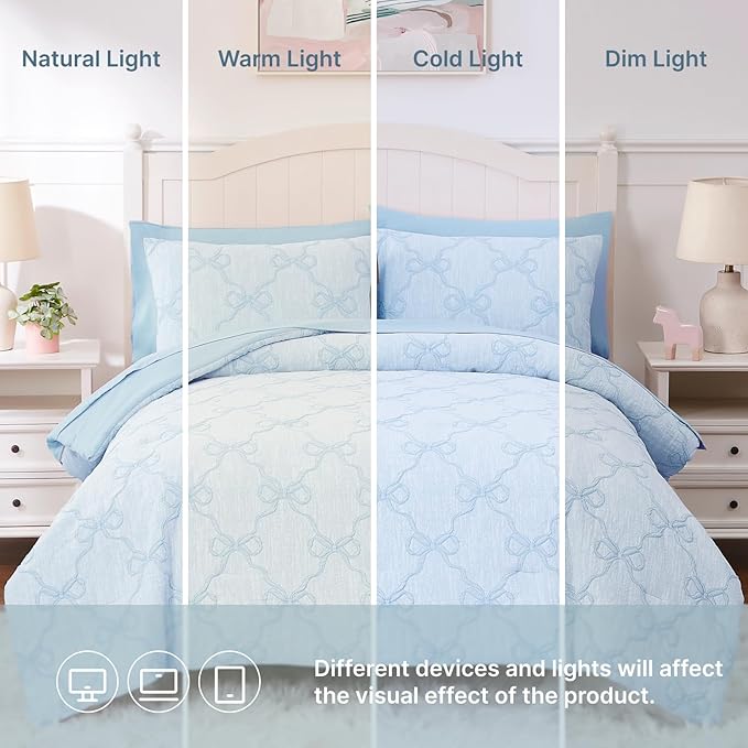 Twin Comforter Set with Sheets for Girls-5 Pieces Twin Bedding Sets with Light Blue Comforter, Sheets, Pillowcase & Sham for Kids (Light Blue Diamond, 66" X 86")