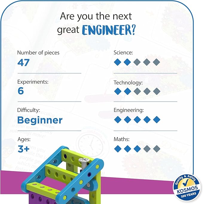 Thames & Kosmos Kids First: Intro to Tools & Building STEM Experiment Kit for Ages 3+ | Build 6 Models, Learn Basic Mechanical Engineering Principles | Make Your Own Workbench with Durable Parts