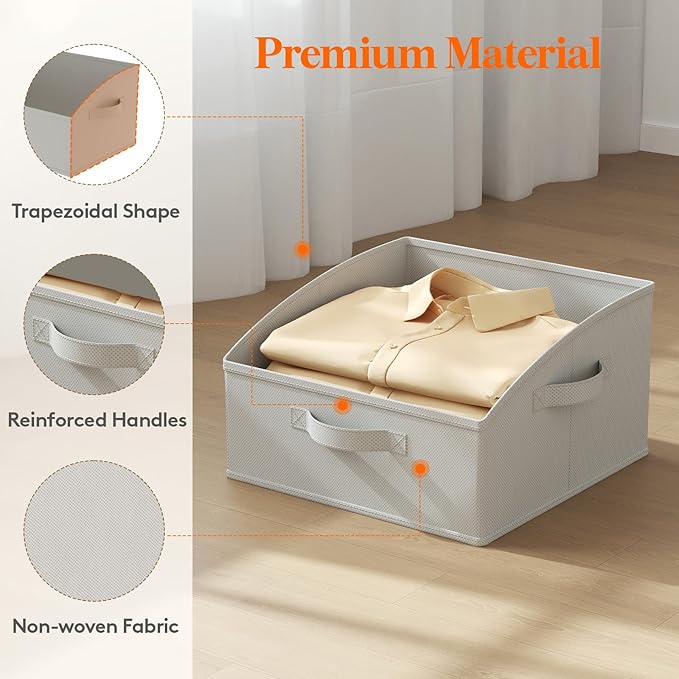 Lifewit Storage Baskets for Shelves, 6 Packs Non-woven Fabric Trapezoid Closet Organizer Bins with Handles, Foldable Clothing Containers Box for Clothes, Toy, Towel, Book, DVD, Hats, Small-Light Grey