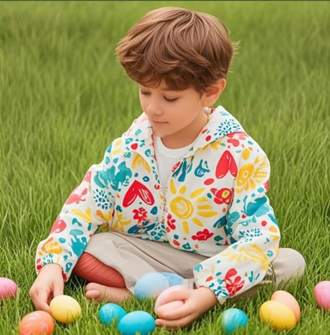 TUIJI Toddler Boys Girls Cartoon Print Zip Jacket Hooded Trench Lightweight Kids Coats Windbreaker Outdoor Cute Dust Coats