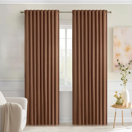 MIULEE Back Tab Blackout Curtains 90 Inch Long 2 Panels Set for Living Room Bedroom, Rod Pocket/Pinch Pleated Thermal Insulated Room Darkening Light Blocking Curtain, 52 x 90 Inch, Cappuccino Brown