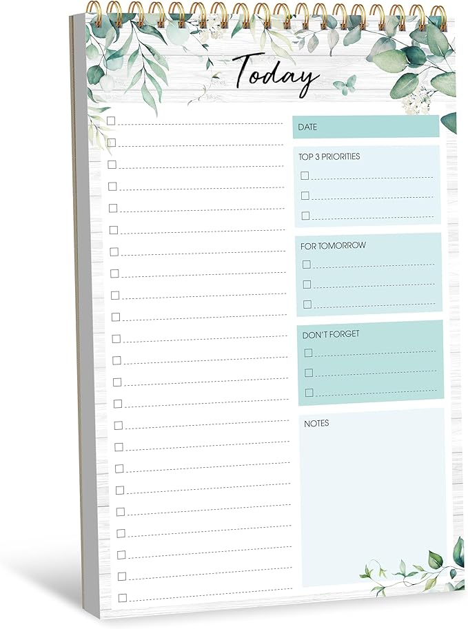 To Do List Notepad, Daily Planner Notebook with 52 Tear-off Sheets, Undated Writing Organizer for Daily Tasks and Goal, Coiled Task Track Checklist Productivity Pad for Office, Classroom, Home, School