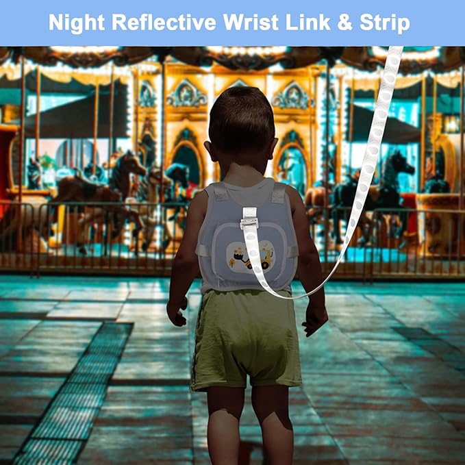 Accmor Toddler Harness Leash, Collapsible Kids Leash + Anti Lost Wrist Link for Outdoor Travel, Cute Excavator Child Walking Harness Tether Wristband Assistant Strap Belt Protector for Baby Boys