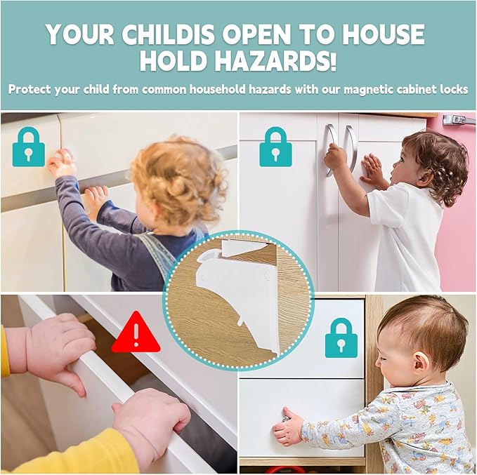 Magnetic Cabinet Locks Baby Proofing - Children Proof Cabinet Drawers Safety Locks (10 Locks and 2 Keys)