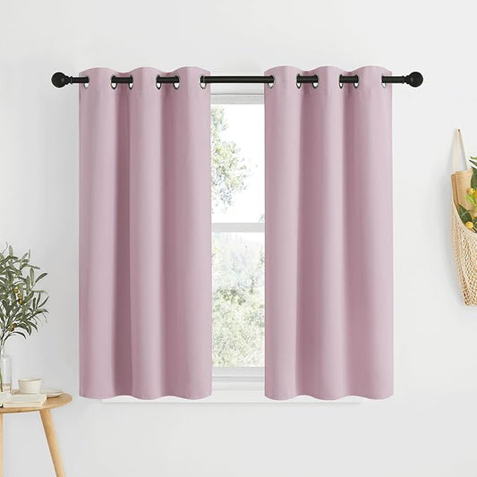 NICETOWN Room Darkening Short Curtains for Kitchen - Thermal Insulated Solid Grommet Top Room Darkening Curtain Panels/Draperies for Bedroom/Cafe (Baby Pink, 1 Pair, 34 x 50 Inch)