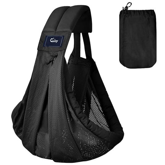 CUBY Mesh Baby Sling Carrier, Breathable Lightweight Baby Wraps Sling with Adjustable Strap Storage Bag- Easy to Wearing Front Baby Slings for Newborn Infant Toddler Carry Up to 40lbs (Black Mesh)