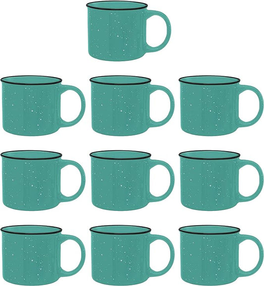 DISCOUNT PROMOS Ceramic Campfire Coffee Mugs 13 oz. Set of 10, Bulk Pack - Perfect for Tea, Espresso, Cappuccino, Hot Cocoa - Mint