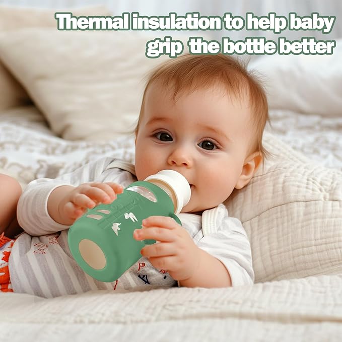 BUSOHA 3 Pack Silicone Sleeves for Dr. Brown's Glass Baby Bottles - Drop Protection Baby Bottle Sleeves Compatible with Dr. Brown's Newborn Glass Bottles with Silicone Handles,4 oz