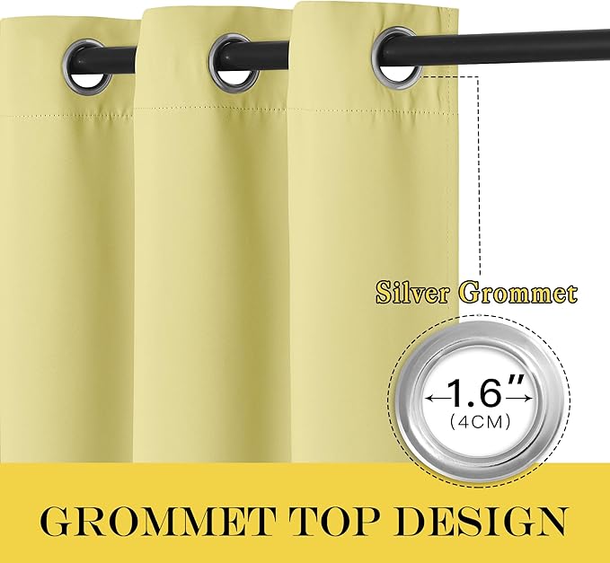 NICETOWN Paler Yellow Room Darkening Curtains 102 inch Length, Grommet Energy Saving Thermal Drapes Sound Reducing Heat Blocking Window Treatments for Living Room, 2 Panels, W52 x L102