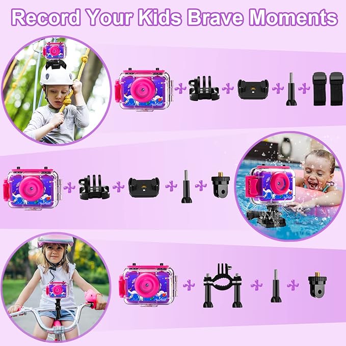 GKTZ Kids Camera - Waterproof Underwater Camera for Kids, Christmas Birthday Gifts for Girls Age 3-12, 1080P HD Children Digital Action Camera, Pool Toys for Kids Age 4-12