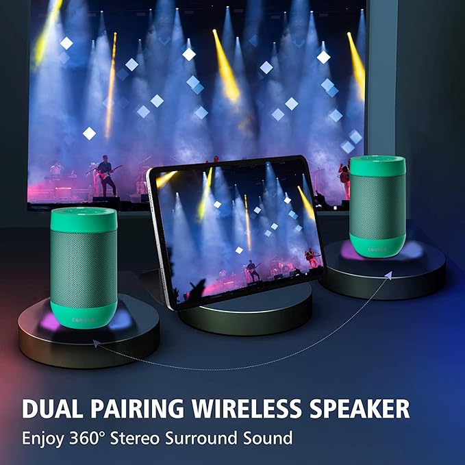 comiso Bluetooth Speaker with IP65 Waterproof,5.3 Bluetooth,TWS Pairing,Support TF Card,Portable Wireless Speaker for iPhone Samsung and More-Green