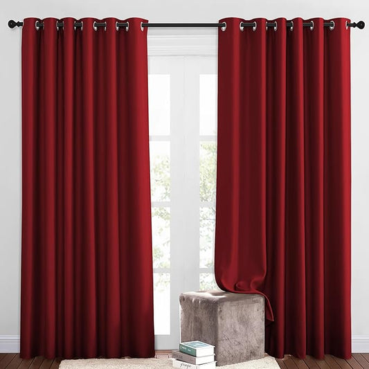 NICETOWN Blackout Patio Curtains for Windows 84 inch Length - Solid Thermal Insulated Grommet Light Reducing Panels Window Treatment for Living Room (Burgundy Red, 2 Panels = 160" Wide)