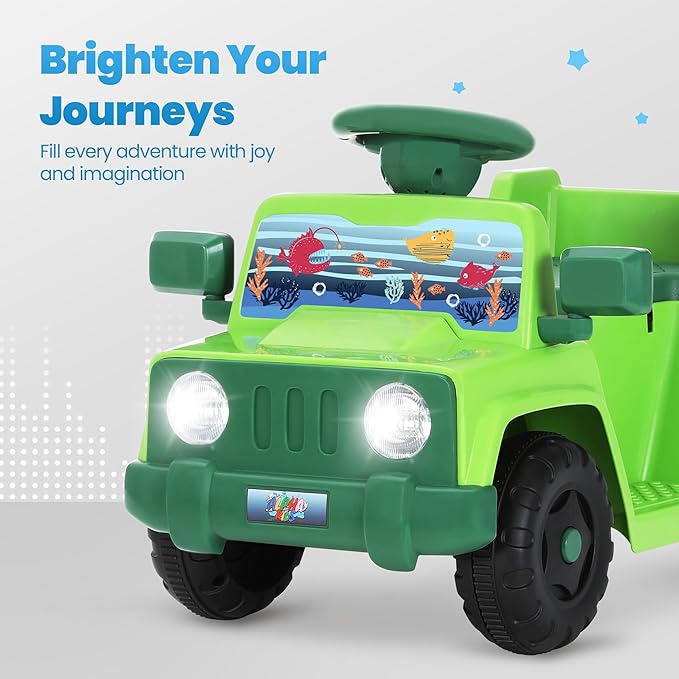 6V Toddler Ride On Car Interactive Electric Car with Horn LED Front Light Rear Storage Ocean Theme Perfect for Boys & Girls 18+ Months Safe & Fun for Little Explorers(Green Ocean)