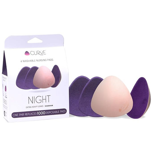 Curve by Cache Coeur Essential Plus Night Nursing Pads – 4-Pack Reusable Ultra-Absorbent Breastfeeding Pads – Leakproof & Washable – Heavy Flow Protection – Oeko-TEX Certified