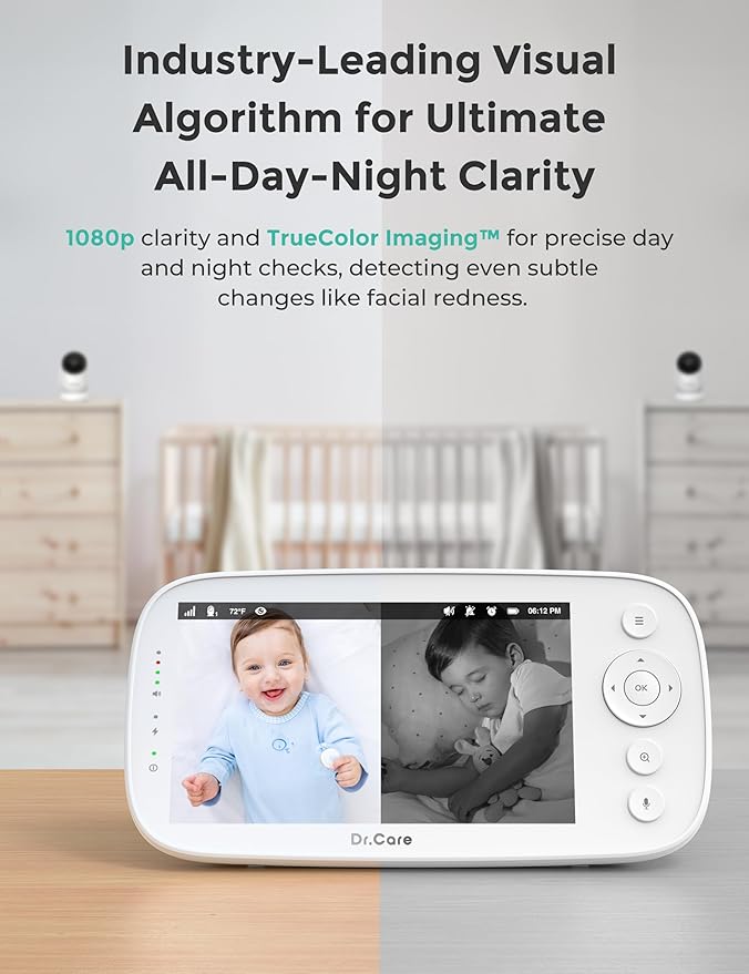 NovaView Video Baby Monitor with 2 Cameras - 5” 1080P HD Screen, Ultra-Low Radiation, 5000mAh Battery, Night Vision, Real-Time/VOX, 2X/4X Zoom, Pan & Tilt, 1000ft Range, 2-Way Audio, No WiFi
