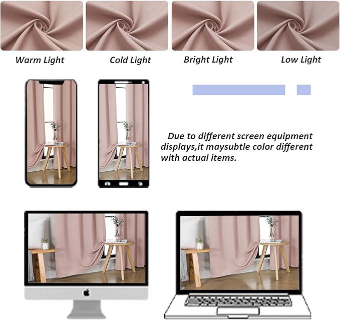 Simplebrand Blackout Extra 10ft Curtains for Patio 120 Inches Long 2 Panels Set, Solid Thermal Insulated Energy Saving Rod Pocket Window Treatment Curtains Blackout Drapes, 50" Wx120 L, Blush