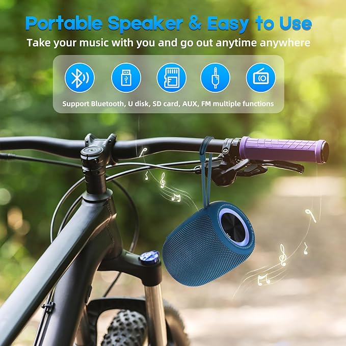 Portable Bluetooth Speaker, BT5.3 Wireless Speaker 20W Bass Diaphragms with Multi LED Light Dynamic Modes, IPX6 Waterproof 16H Playtime supports FM Mode, TF, USB for Home, Cycling, Outdoor, Beach