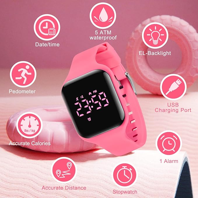 Kids Watches for Girls Boys Digital Sport Watch with Step Counter Pedometer Vibration Alarm Clock, No App Waterproof Fitness Tracker Kids Watch Boys Girls Teens Students Ages 5-16