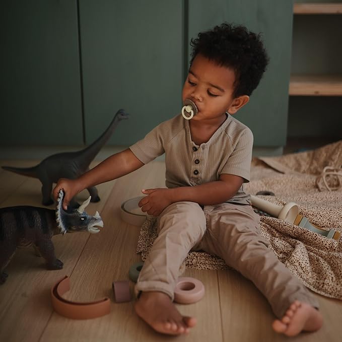 FRIGG Daisy Night SilkySoft Silicone Baby Pacifier | Made in Denmark | BPA-Free (Portobello/Croissant, 6-18 Months)