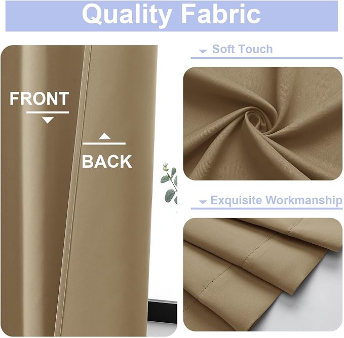 Simplebrand Ava Taupe Blackout Curtains for Bedroom 84 Inch Length 2 Panels Set, Solid Thermal Insulated Privacy Living Room Window Treatment Curtains Blackout Drapes, W50 x L84 Inch, Taupe