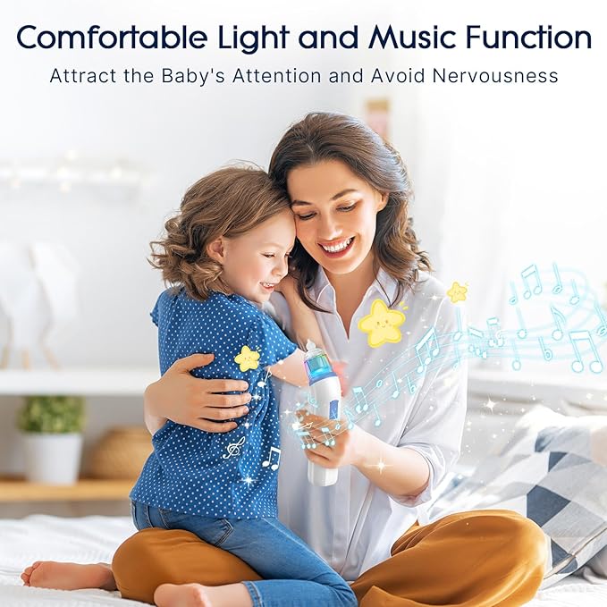 Electric Nasal Aspirator for Baby, Nose Aspirator for Toddlers, Rechargeable Baby Nose Sucker, Nose Cleaner with 3 Silicone Tips, 5 Suction Levels, Music and Light Soothing Function，Blue