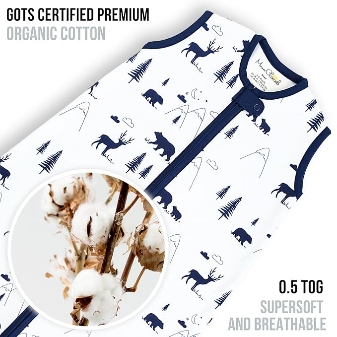 Mama Cheetah Baby Sleep Sack 0.5 TOG, Organic Cotton Baby Wearable Blanket with Two-Way Zipper, Swaddle Transition Baby Sleeping Bag for Newborn Infant Toddler Boy Girl, 12-18 Months