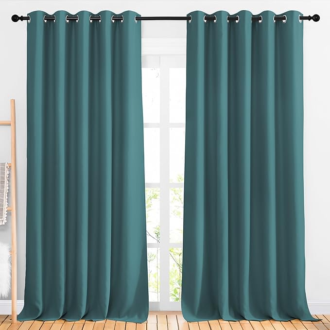 NICETOWN Blackout Sea Teal Curtains for Sliding Glass Door, Grommet Window Treatment Thermal Curtains Room Dividers for Living Room/Bedroom, 2 Panels, W66 x L102