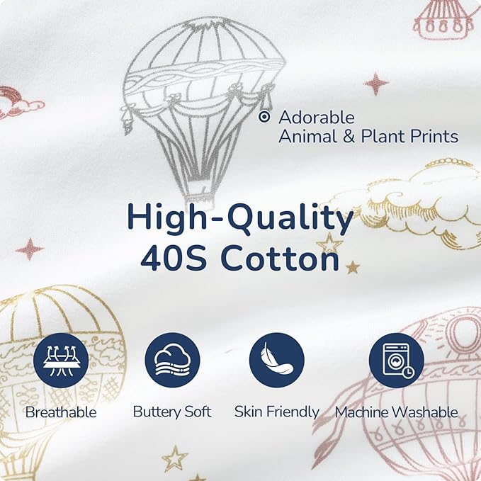 Baby Sleep Sack 3-6 Months, Cotton Detachable Long Sleeve Sleep Sack, 2.5 Tog Toddler Sleeping Sack with Temperature Strips, 2-Way Zipper Wearable Blankets for Newborns, Hot Air Balloon