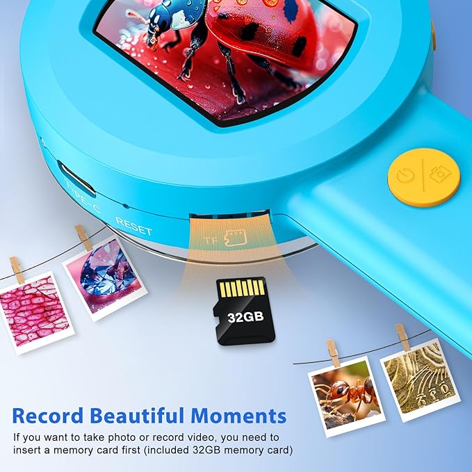 Microscope Magnifying Glass for Kids and Adults: 100X Portable Handheld Digital Microscope with Light - Pocket Jewelers Loupe with 2" Screen - USB Mini Coin Magnifier for Collector