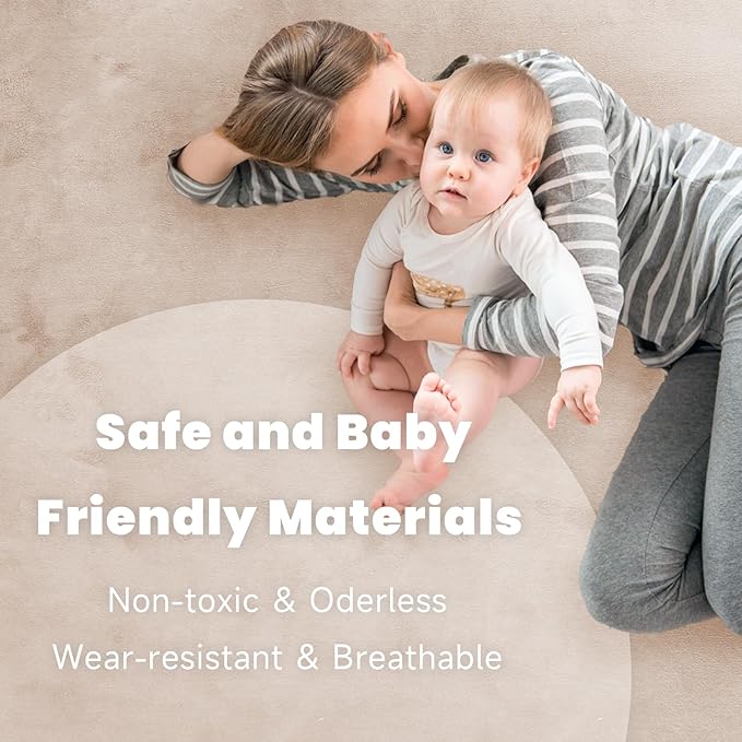 ACOMOPACK Baby Play Mat for Floor 1.3" Thick Memory Foam 50x50 Soft Velvet Playpen Mat for Kids,Infants,Toddlers,Tummy Time Crawling Mats with Non-Slip Bottom,Yoga,Tatami,Nursery Rug（Beige）