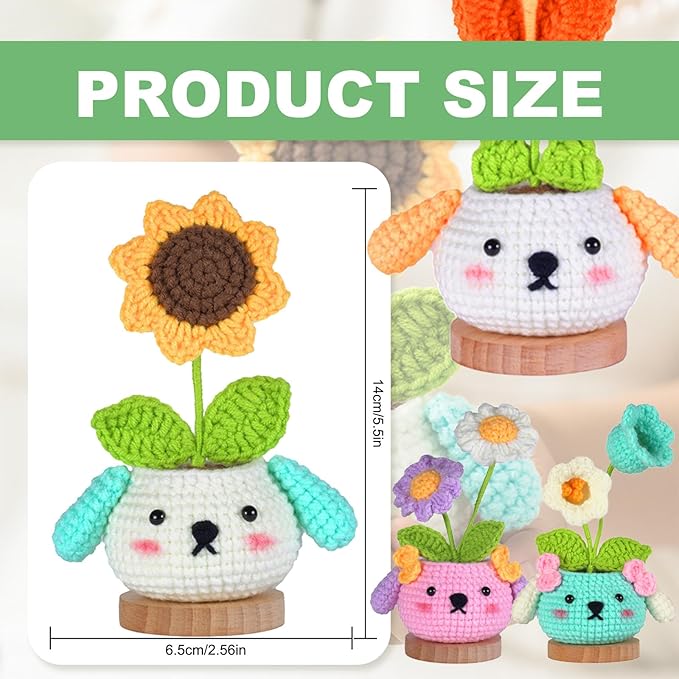 RoseFlower Crochet Kit for Beginners, 4 Pack Potted Plants Crochets Starter Kits with Step-by-Step Video Tutorials, DIY Craft Knitting Crochet Animals Set for Kids Adult